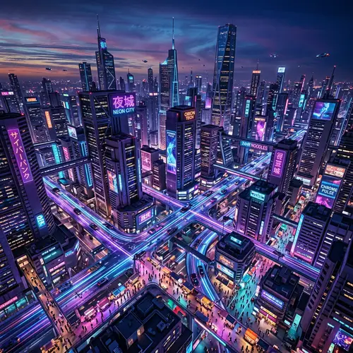 Futuristic Cyberpunk City at Dusk | Neon Lights & Flying Vehicles