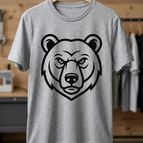 Flat Bear Face Logo Design for T-shirt Printing