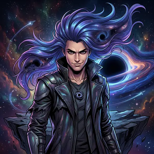 Galactic Villain with Blue-Purple Huge Hair