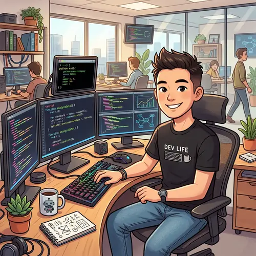 Charming Cartoon IT Specialist in Modern Office