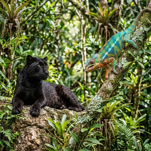 Panther Chameleon vs Black Panther: Nature's Battle