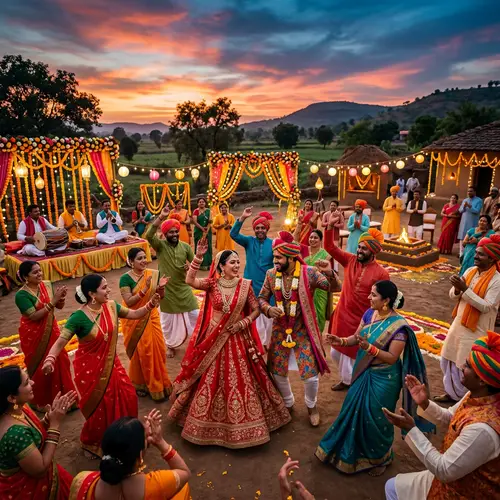 Colorful Traditional Indian Wedding Dance at Twilight