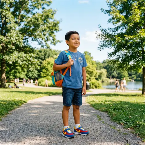 Young Boy Standing in a Summer Park
