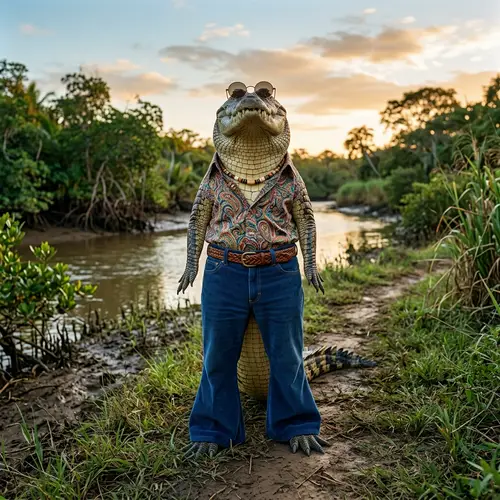 Crocodile in Bell-Bottoms: A Unique Fashion Statement