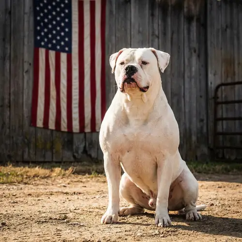 Stunning American Bulldog with Flag Background