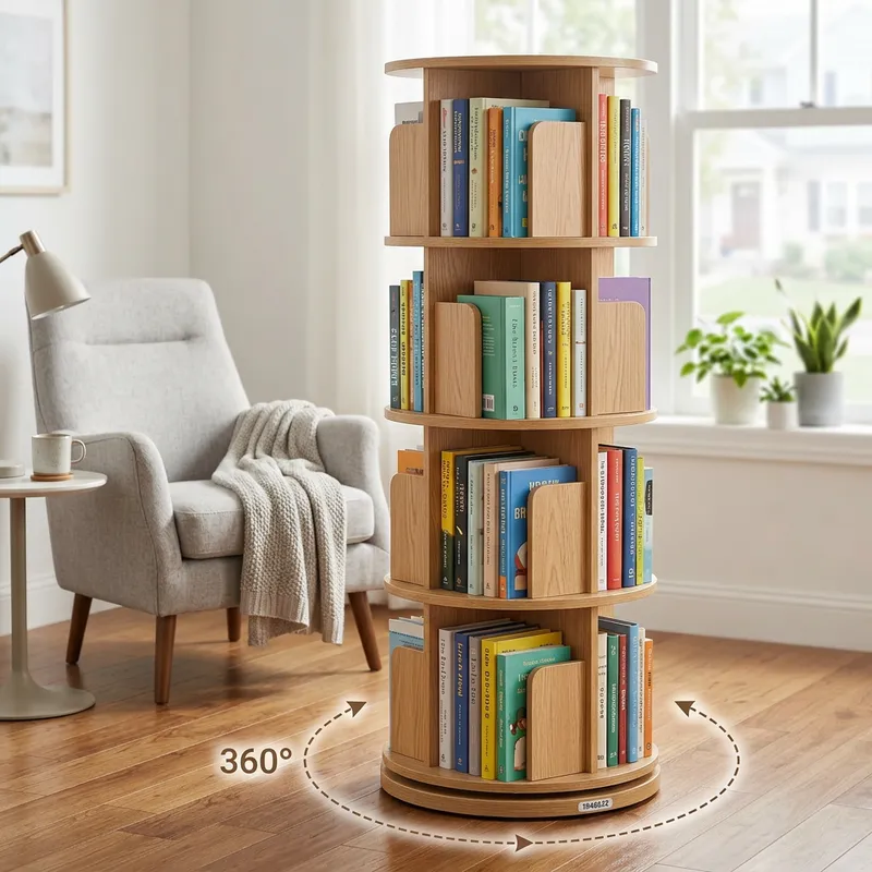 360-Degree Rotating 4-Layer Book Shelf