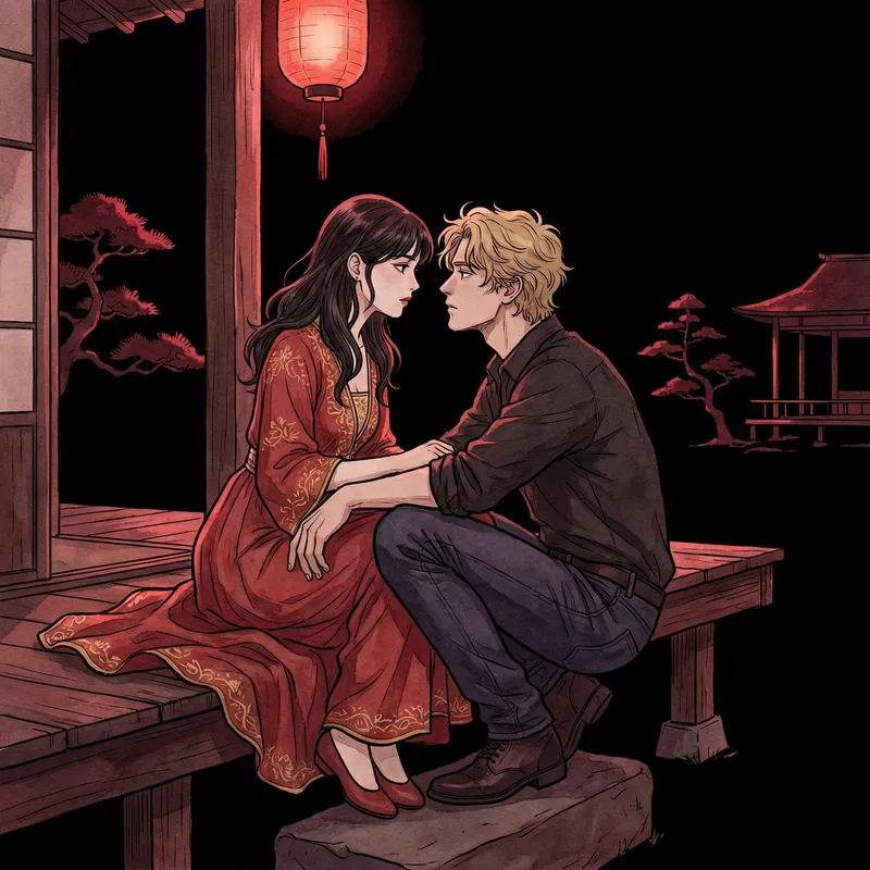 Captivating Japanese-Style Couple Illustration