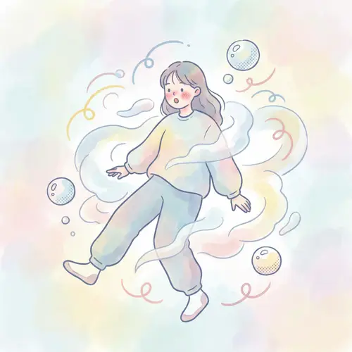 Amusing Illustration of a Surprised Young Korean Woman Releasing Gas