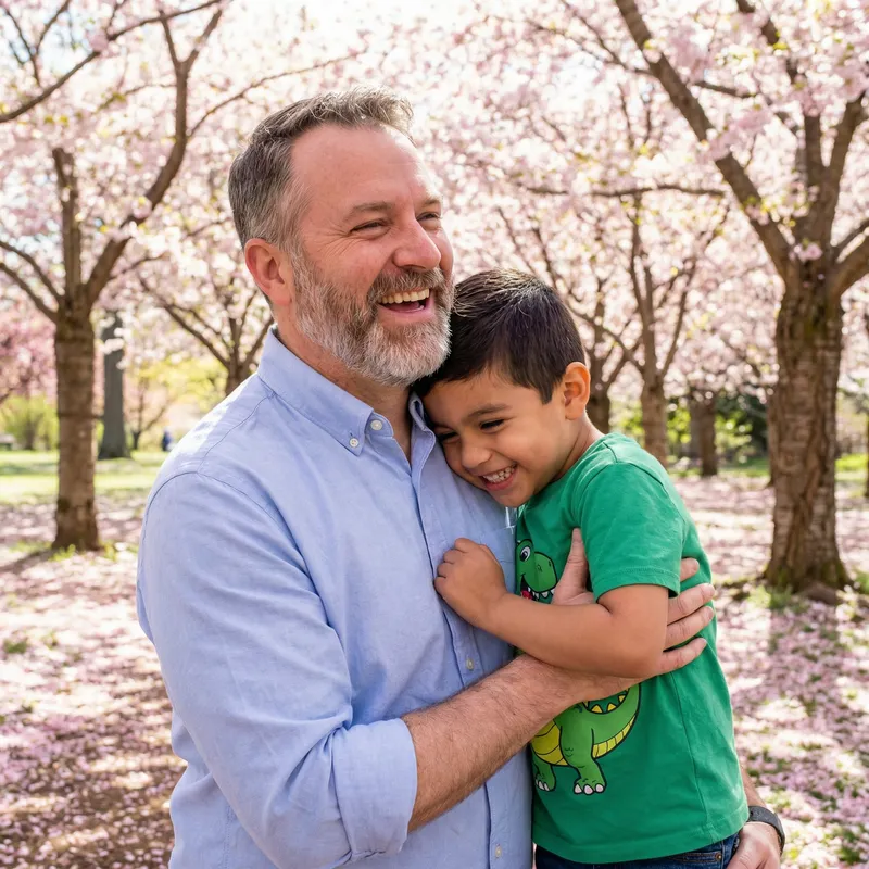 Embrace between Man and Young Boy