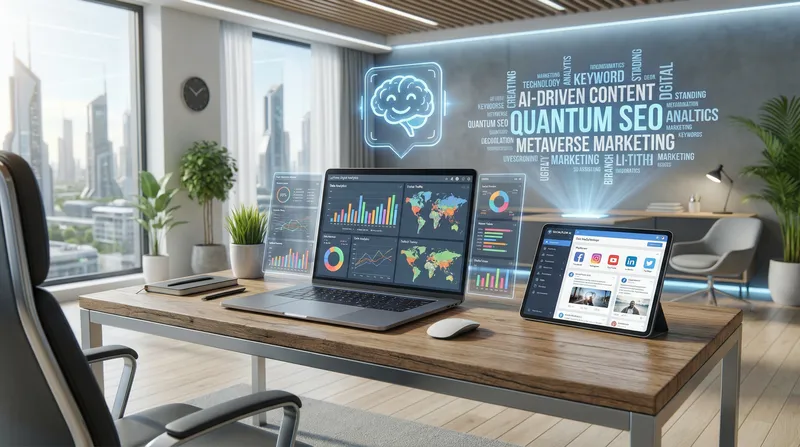 Futuristic Digital Marketing Workspace in 2026