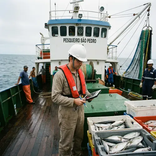 Fishing Engineer Conducting Health Inspection on Boat