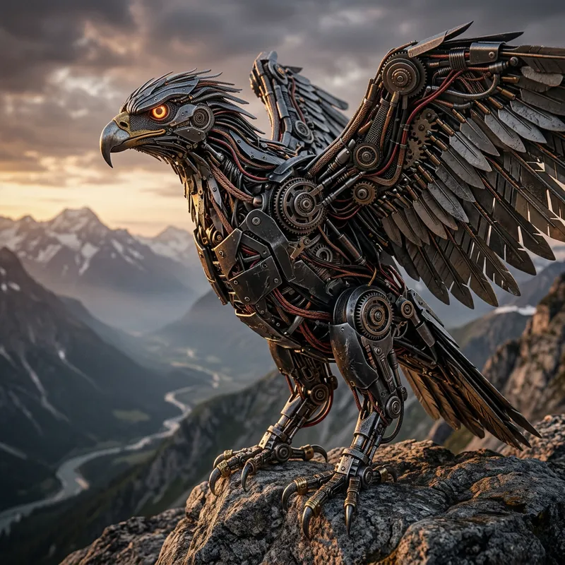 Robotic Eagle | Photorealistic 8k Unreal Engine Render with Wires and Gears Robotic Eagle | Photorealistic 8k Unreal Engine Render with Wires and Gears