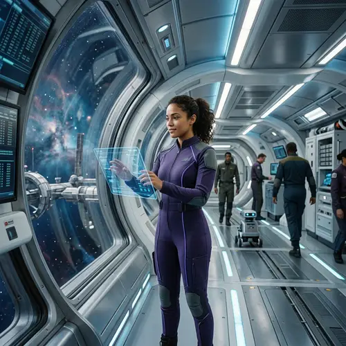 Futuristic Space Woman in Purple Bodysuit