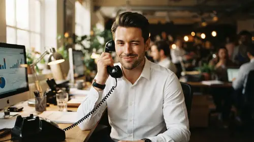 Smooth Manager Winks with Vintage Phone | Cinematic Shot