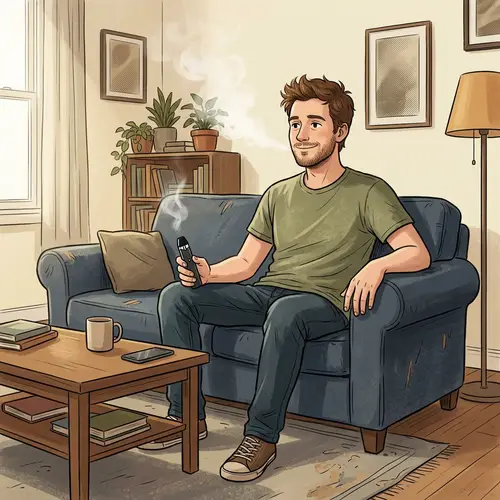 Max Enjoys Vaping: Casual Caucasian Man with Vape