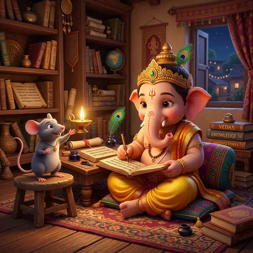 Lord Ganesha in 3D Pixar Style - Studying with Mouse