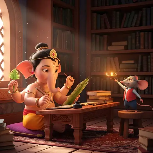 Lord Ganesha in 3D Pixar Style - Studying with Mouse