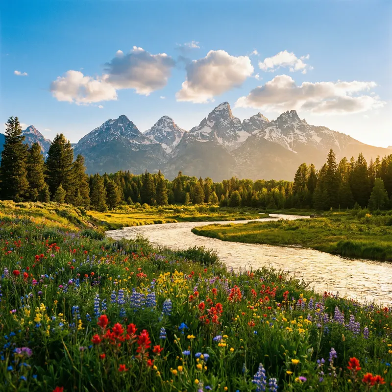 Picturesque Landscape Vista - River, Forest & Mountains