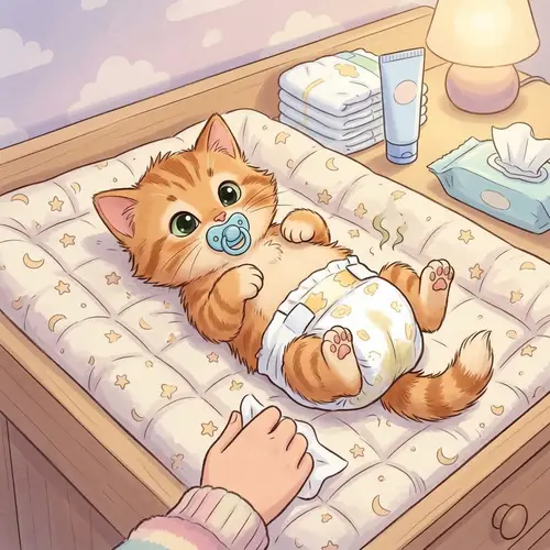 Adorable Newborn Kitten on Changing Table - Funny Moments