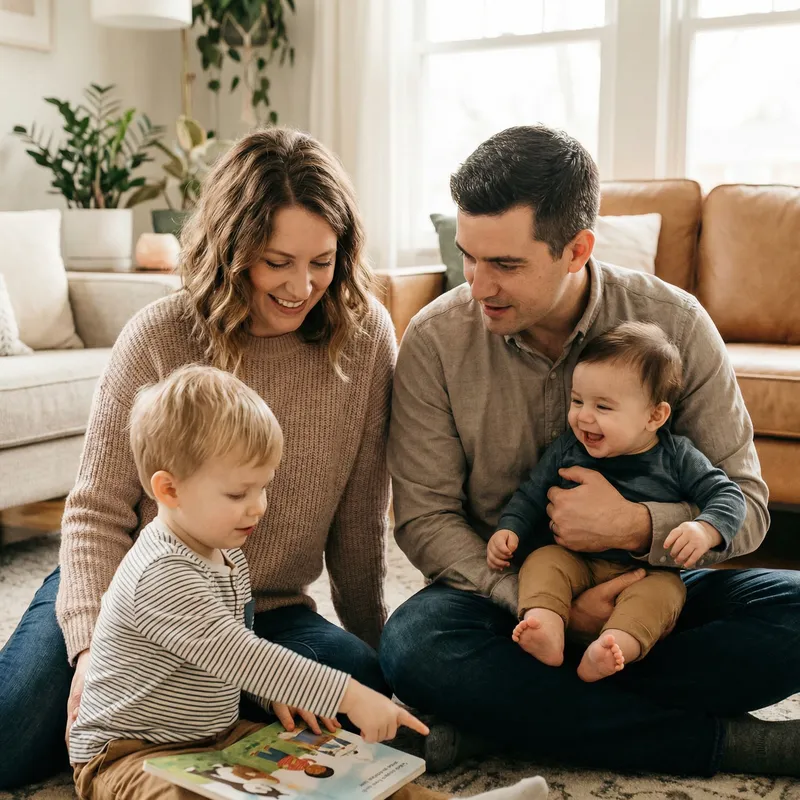 Happy Family Moment: Parents with Two Young Boys