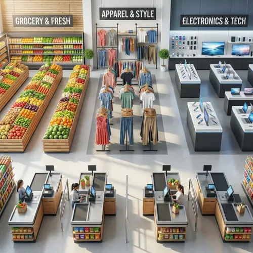 Vibrant Grocery, Clothing & Electronics Store Layout
