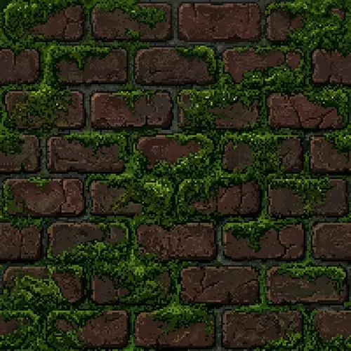 2D Pixel Mossy Brick Background Texture