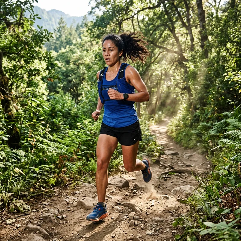 Hispanic Woman Running in Nature | Scenic Trail Runner