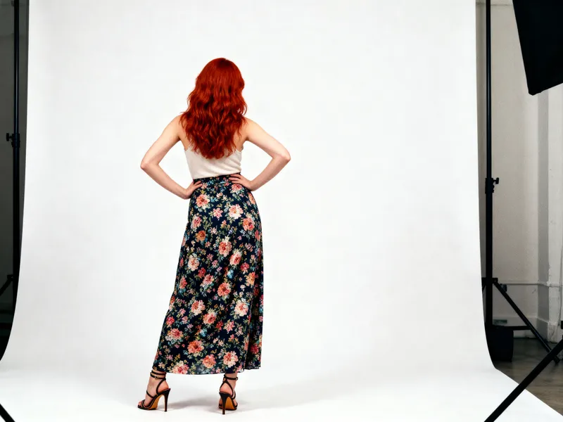 Chic Floral Skirt Fashion: High-Heeled Sandals Style