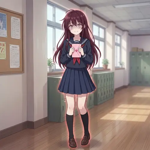 Yandere Girl - Enigmatic Anime Character in School Corridor