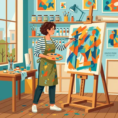 Vector Art of a Female Artist Painting