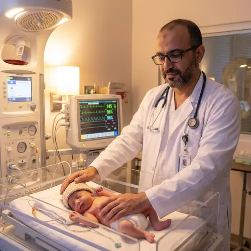 Neonatologist Caring for Newborn in Modern NICU
