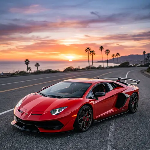 Luxury Red Lamborghini | Sunset Sports Car Photo