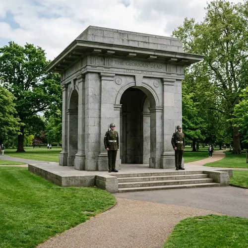 Gray Granite Structure in Lush Green Park
