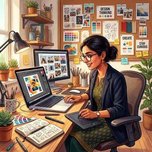 Dedicated South Asian Female Designer: Immersed in Digital Art Creation