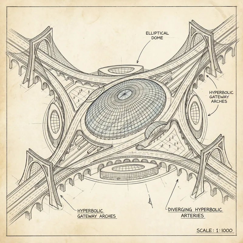 Innovative Infrastructure Sketch with Ellipse and Hyperbola