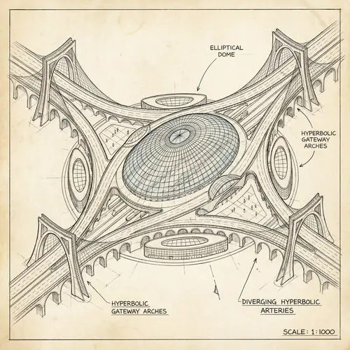 Grand Infrastructure Design with Ellipse and Hyperbola