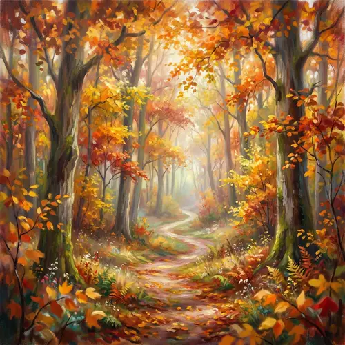 Mystical Forest in Vibrant Autumn Colors | Impressionism Style