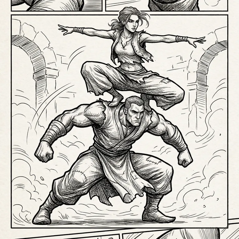 Dynamic Balance: Intricate Pen and Ink Drawing