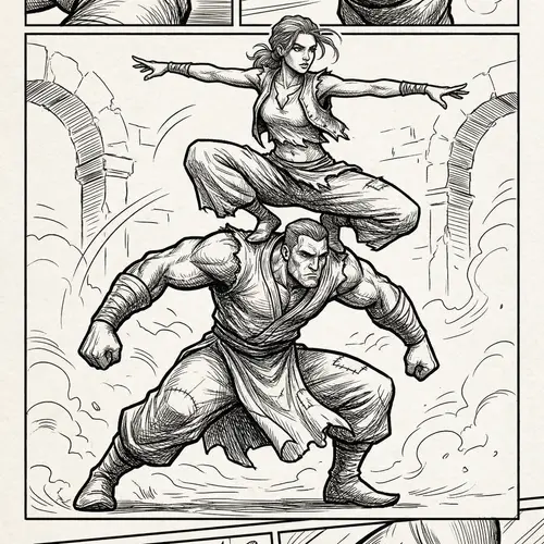 Dynamic Balance: Intricate Pen and Ink Drawing