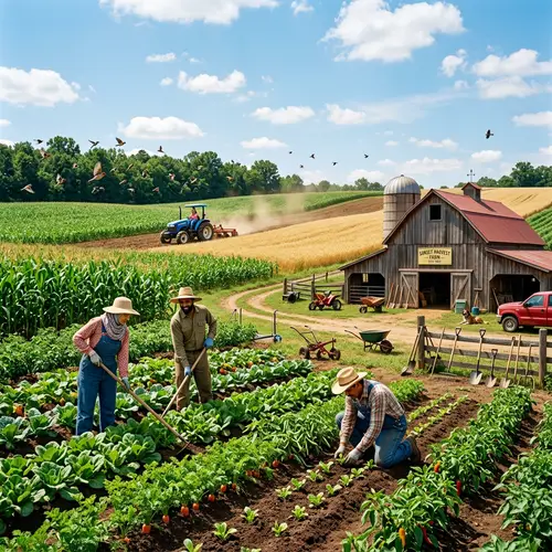 Diverse Agriculture Scenes: Crops, Farmers, and Farm Tools