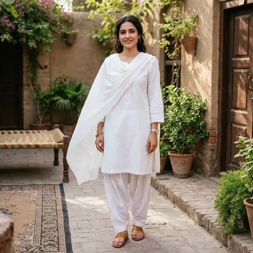 Simple White Shalwar Kameez with Dupatta