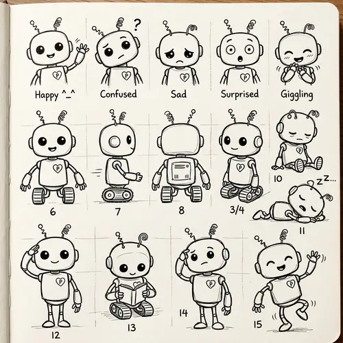 Cute Robot Character: Multiple Angles, Poses & Expressions