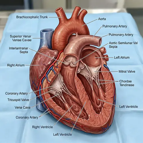 Bovine Heart Anatomy: Detailed Depiction of Atria, Ventricles & Blood Vessels