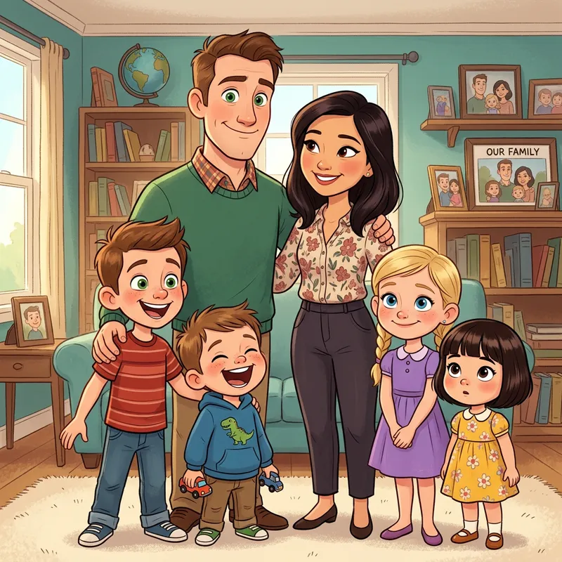 Cartoon Family Portrait in 2000s Style Cartoon Family Portrait in 2000s Style