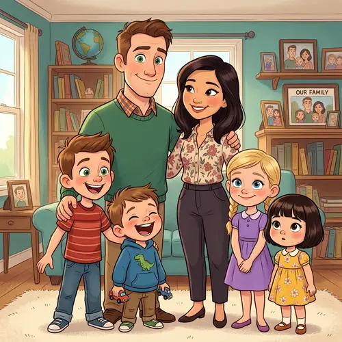 Cartoon Family Portrait in 2000s Style