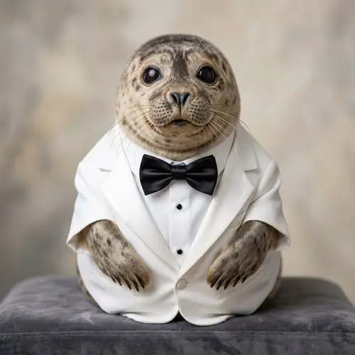 Adorable Seal in White Tuxedo | Portrait Setup