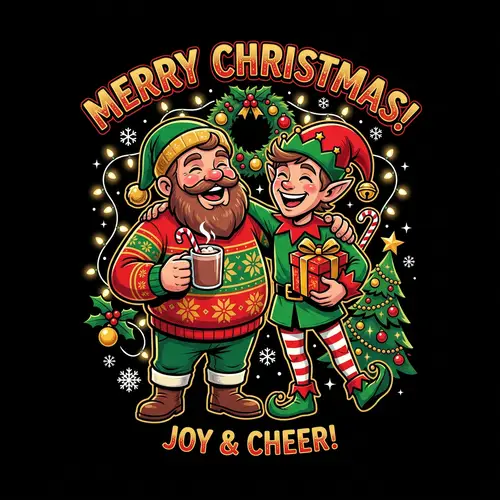 Christmas Vibes: Friendly Figures Comic-Inspired Design