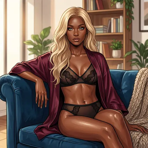 Elegant Illustration of a Blonde Woman in Lingerie