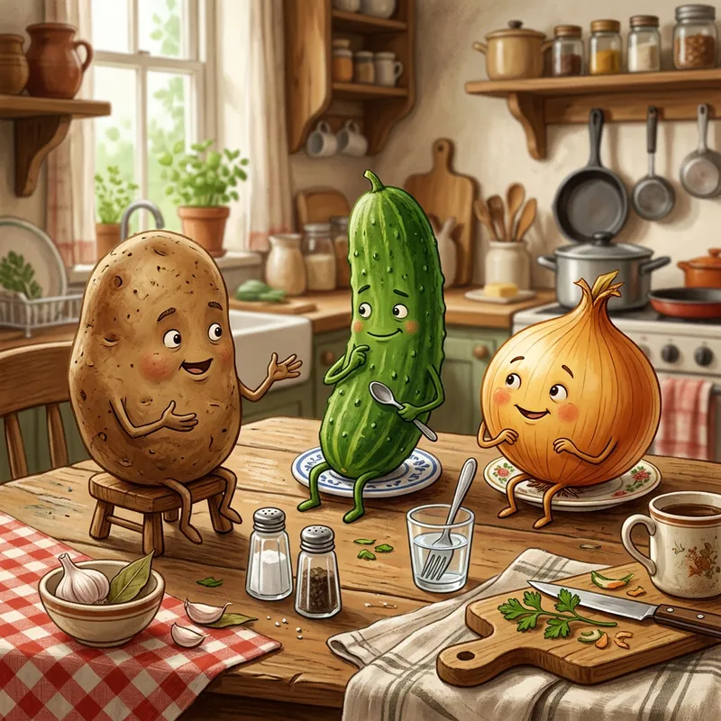 Fun Kitchen Conversations: Potato, Cucumber & Onion Fun Kitchen Conversations: Potato, Cucumber & Onion