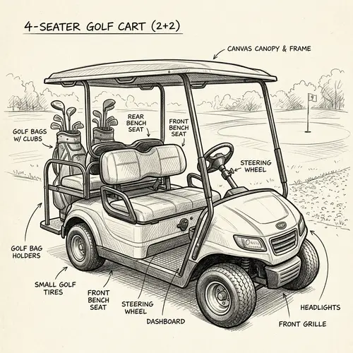 Detailed Sketch of 4-Seat Golf Cart